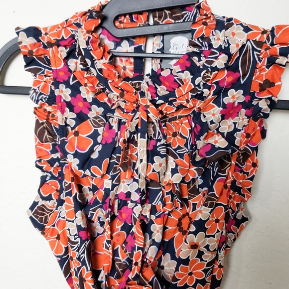 Girls of Savoy Orange Blue Floral Print Dress - Picture 7 of 10
